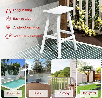 Costaelm All-Weather Bar Stools Set of 3, 29" Height Outdoor Bar Stools, Adirondack Poly Patio Bar Stool for Patio, Deck, Kitchen Counter and Garden, White