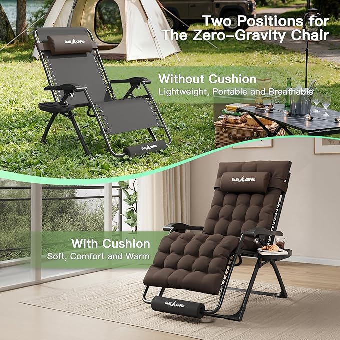 Amopatio Oversized Zero Gravity, 33in Reclining Camping Lounge Chair Upgraded Lock, Footrest, Cup Holder - Photo 3