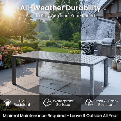 Crestlive Products Outdoor Dining Table for 6, 71in Aluminum Patio Table with Umbrella Hole Weather-Resistant Rectangle Outside Table for Garden Backyard Indoor, Grey
