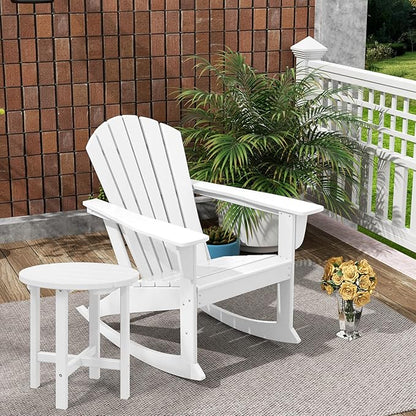 Costaelm Outdoor Adirondack Chair, All Weather Resistant Lawn Chairs Balcony Chair and Fire Pit Chairs, Deck Chairs Outdoor Porch Rocking Chair High Back HDPE Poly Lumber, White