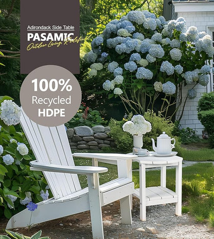 PASAMIC 2-Tier Adirondack Oval Outdoor Side Table, HDPE Small Outdoor Table, Patio End Table for Patio, Backyard, Weather-Resistant (White)