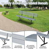 8ft Park Bench with Backrest, Gray Heavy Duty Outdoor Metal Bench Weatherproof Steel Long Playground Bench Seats - Photo 4