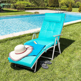 Giantex Chaise Lounge Chair for Outside, Pool Folding Reclining Beach Chair W/Removable Cushion&Headrest Pillow - Photo 9