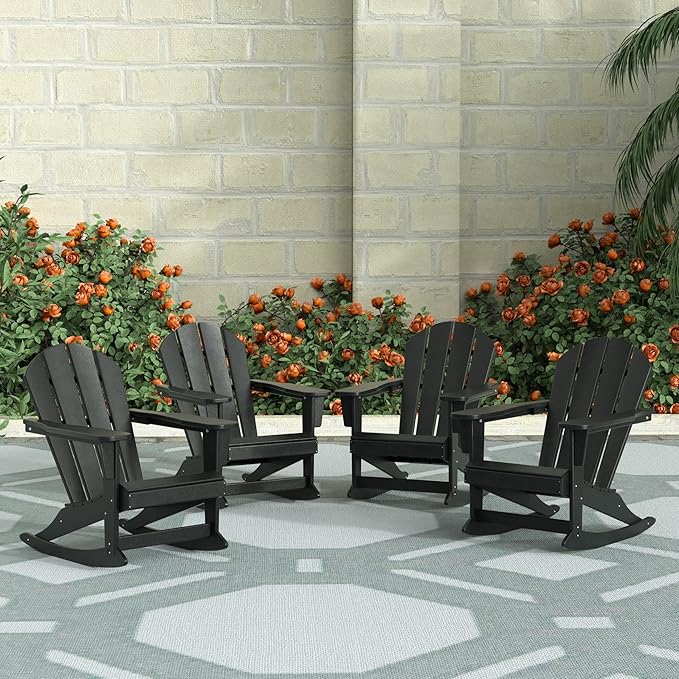 WestinTrends Malibu Outdoor Patio Porch Rocking Adirondack Chair (Set of 4), Black