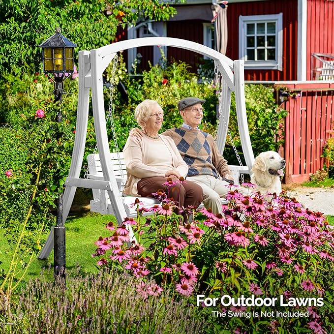 VINGLI 5FT Porch Swing Frame, 1000LBS Heavy Duty A-Frame Wooden Porch Swing Stand with Curved Arc Top - Photo 9