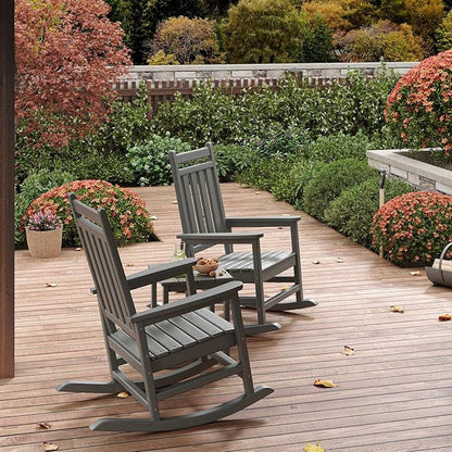 HDPE Outdoor Rocking Chair, All Weather Adirondack Rocker for Adults, High Back Porch Chair for Patio, Garden & Fire Pit, Heavy Duty Plastic Lawn Furniture, Gray