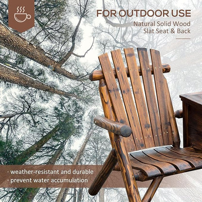 Outsunny Double Wooden Adirondack Chair with Ice Bucket, Outdoor Loveseat with High Backrest, Smooth Armrest, Rustic Brown