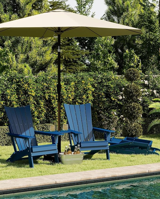 GREENVINES Folding-Adirondack-Chairs-Set-of-2 | HDPE Plastic | Arch Series | Fire Pit Chair | with Connecting Tray | Removable Table | All Weather | for Outdoor Patio Deck Poolside | Blue