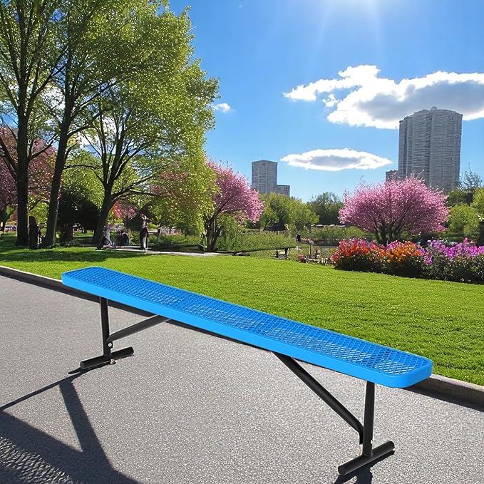 8FT Outdoor Bench, Metal Park Bench for Sitting Area Convert a Bench Heavy-Duty School Benches Commercial Rectangular Bench for Patio Porch Backyard Sports Church Locker Room Shopping Centers