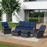 5 Piece Outdoor Wicker Patio Furniture Set, Patio Chairs Set with Thickened Olefin Cushions, High Back and Deep Seating - Photo 1