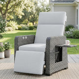 Restland Outdoor Recliner with Independent Adjustable Back & Footrest Wicker Patio Reclining Chair with Flip Table - Photo 1