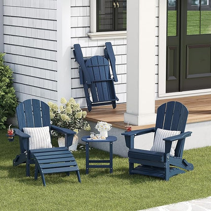 Adirondack Ottoman, HDPE Plastic Outdoor Foot Rest Stool for Patio Chair Backyard Porch Pool Deck Garden, All Weather Resistant Lightweight Portable Comfort(Navy Blue)