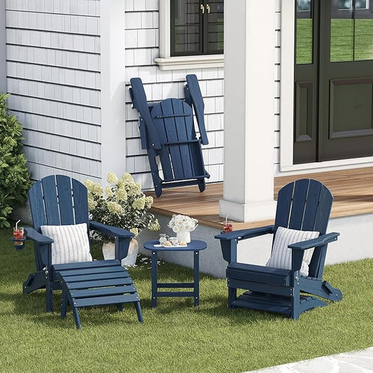 Adirondack Ottoman, HDPE Plastic Outdoor Foot Rest Stool for Patio Chair Backyard Porch Pool Deck Garden, All Weather Resistant Lightweight Portable Comfort(Navy Blue)