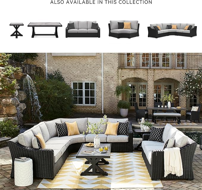 Signature Design by Ashley Beachcroft Farmhouse Weather and Rust Resistant Outdoor Coffee Table with Porcelain Tabletop, Black & Light Gray