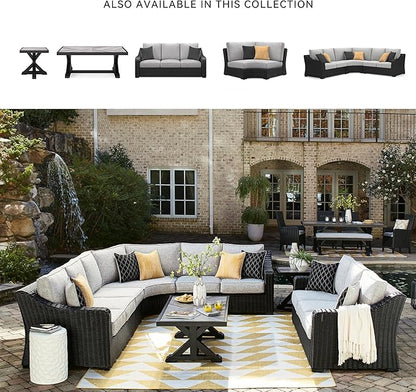 Signature Design by Ashley Beachcroft Farmhouse Weather and Rust Resistant Outdoor Coffee Table with Porcelain Tabletop, Black & Light Gray