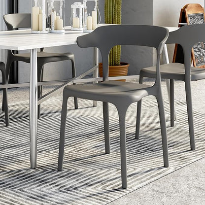 VECELO 4 Pack Plastic Stacking Chairs, Stackable Dining Chairs for Kitchen Restaurant Patio, Portable Indoor Outdoor Use, No Assembly Required, Gray