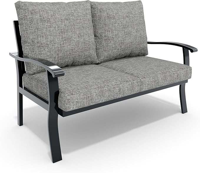 HOMREST Outdoor Loveseat Aluminum Patio Furniture Sofa, All-Weather Metal Outdoor Couch with Cushions, Grey - Photo 1