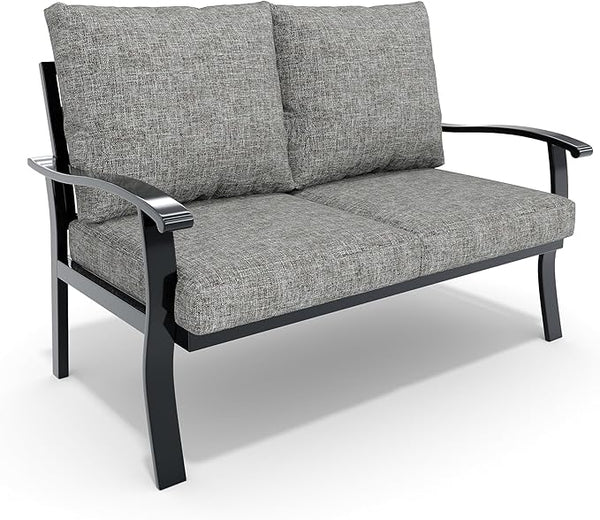 HOMREST Outdoor Loveseat Aluminum Patio Furniture Sofa, All-Weather Metal Outdoor Couch with Cushions, Grey - Photo 1