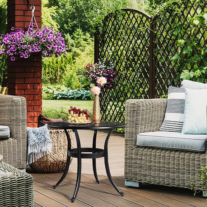 Cast Aluminum Round Table with 2 inch Umbrella Hole, Outdoor Patio End Side Table - Photo 2