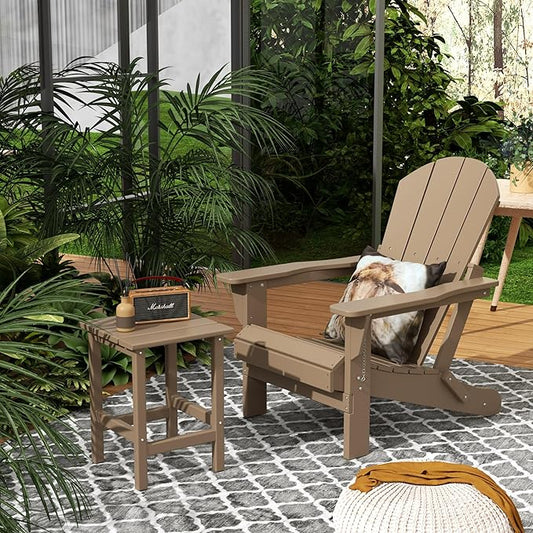 Costaelm Outdoor Table and Chairs, Small Patio Set Outdoor Seating, All Weather Porch Furniture Set Lounge Chairs for Outside Firepit Garden Lawn, Weathered Wood