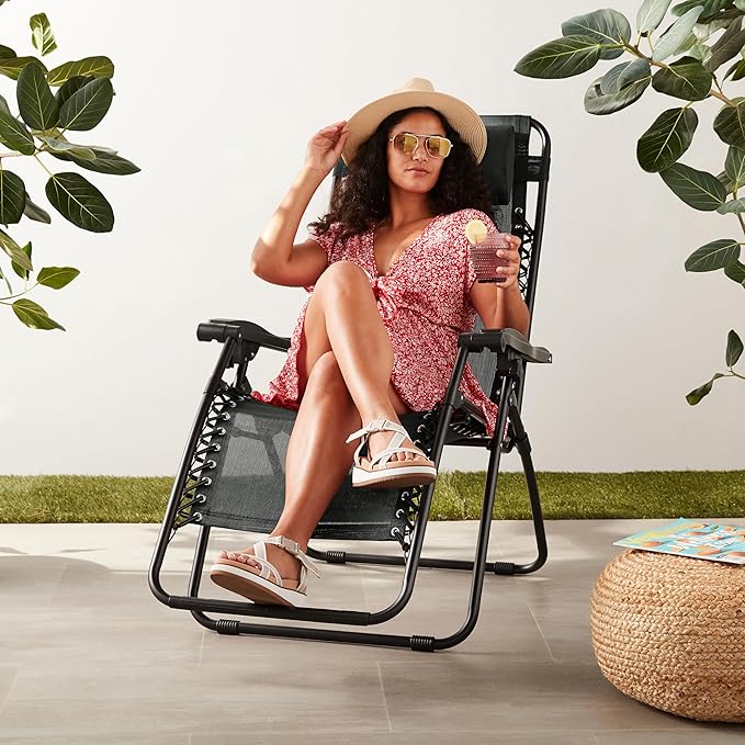 Amazon Basics Outdoor Patio Zero Gravity Portable Folding Reclining Lounge Chair with Padded Headrest Pillow - Photo 2