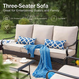 PHI VILLA Wicker & Metal Outdoor Patio Couch, 3-Seat Patio Sofa with Deep Seating for Front Porch, Deck, Balcony - Photo 3