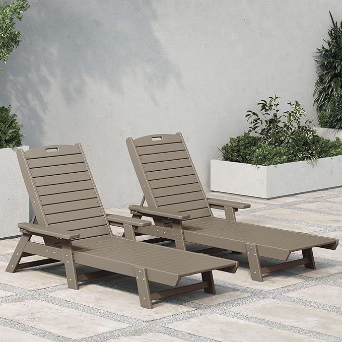WestinTrends Malibu Poly Reclining Chaise Lounge (Set of 2) Weathered Wood