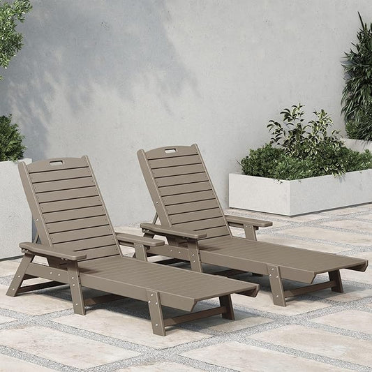 WestinTrends Malibu Poly Reclining Chaise Lounge (Set of 2) Weathered Wood