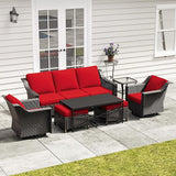 7 Pieces Outdoor Conversation Furniture Set - 77" Patio Sofa, 2 Swivel Rocker Chairs, 2 Ottomans, 1 Side Table - Photo 5