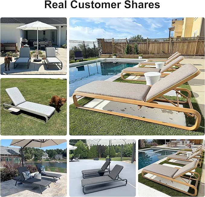 PURPLE LEAF Chaise Lounge Outdoor Chairs with Cushion Aluminum Pool Side Sun Lounges Adjustable Reclining Patio Set Pack of 2 Teak