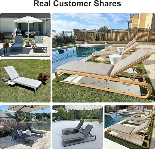 PURPLE LEAF Chaise Lounge Outdoor Chairs with Cushion Aluminum Pool Side Sun Lounges Adjustable Reclining Patio Set Pack of 2 Teak