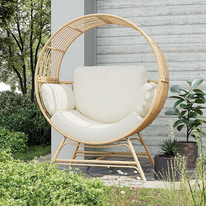 Fancyango Egg Chair Outdoor Indoor, Oversized Rattan Chair with Thicken Cushion - Photo 5