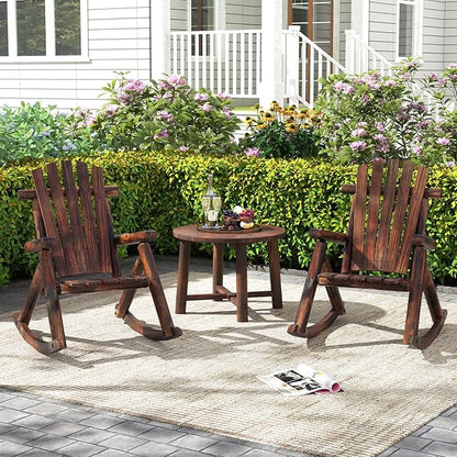 Tangkula Wood Outdoor Rocking Chairs Set of 2, Outside Adirondack Rocker with High Back and Slatted Seat, Oversized Porch Rocking Chair for Balcony, Garden, Backyard, Patio