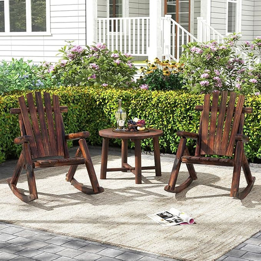 Tangkula Wood Outdoor Rocking Chairs Set of 2, Outside Adirondack Rocker with High Back and Slatted Seat, Oversized Porch Rocking Chair for Balcony, Garden, Backyard, Patio
