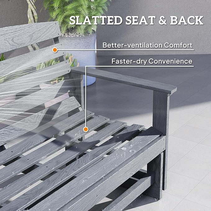 Outsunny 2-Person Outdoor Glider Bench Patio Double Swing Rocking Chair Loveseat w/Slatted HDPE Frame for Backyard - Photo 7