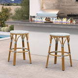 PURPLE LEAF Outdoor French Round Bar Stool Set of 2 Oversized 30" Armless Stackable Rattan Barstools Bamboo Print - Photo 2