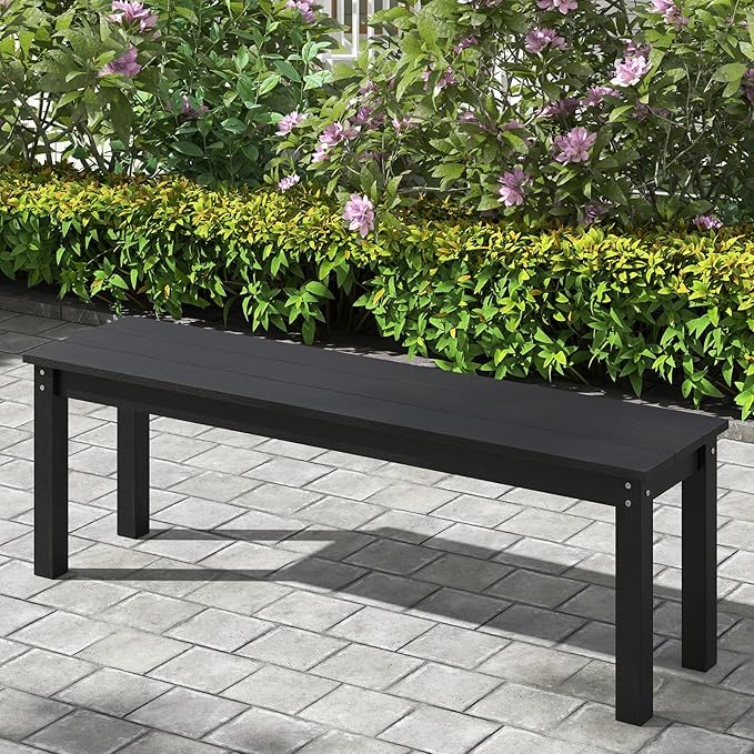 Giantex 55" HDPE Outdoor Bench, 2-3 People Weatherproof Backless Patio Garden Bench with 750 Lbs Capacity, Fade Resistant Outside Seating Furniture, Loveseat for Porch, Yard, Park (1,Black)