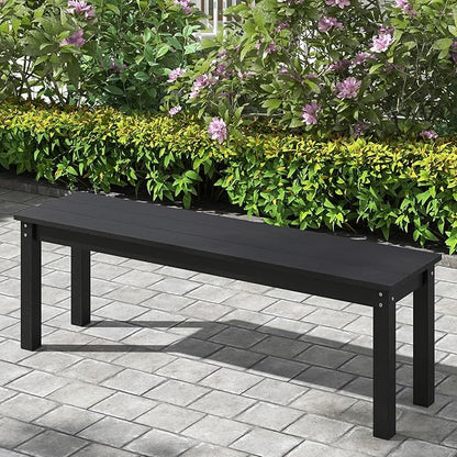 Giantex 55" HDPE Outdoor Bench, 2-3 People Weatherproof Backless Patio Garden Bench with 750 Lbs Capacity, Fade Resistant Outside Seating Furniture, Loveseat for Porch, Yard, Park (1,Black)