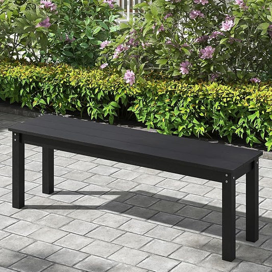 Giantex 55" HDPE Outdoor Bench, 2-3 People Weatherproof Backless Patio Garden Bench with 750 Lbs Capacity, Fade Resistant Outside Seating Furniture, Loveseat for Porch, Yard, Park (1,Black)