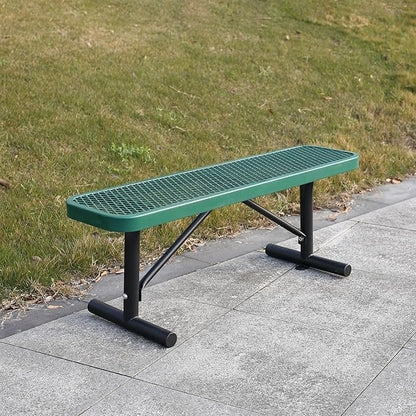 4 Ft Metal Park Benches for Outside, Outdoor Backless Bench with Thermoplastic Coating, Portable Frame, Commercial Expanded Metal Mesh Bench for Shopping Mall, Store, Park, Patio, Deck, Green