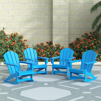 WestinTrends Malibu Outdoor Patio Porch Rocking Adirondack Chair (Set of 4), Pacific Blue