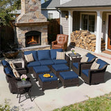 11 Pieces Patio Conversation Furniture Set - 1 Sofa, 4 Ottomans, 4 Swivel Chairs, 2 Side Tables - Photo 6