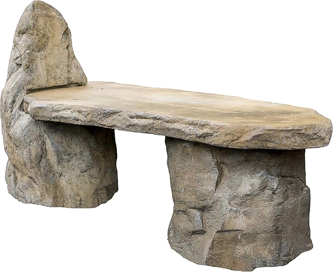 Athena Garden Basalt Stone Boulder Bench with Back, Cast Stone Rustic Lounge Bench, Outdoor Garden Patio Bench - Photo 1