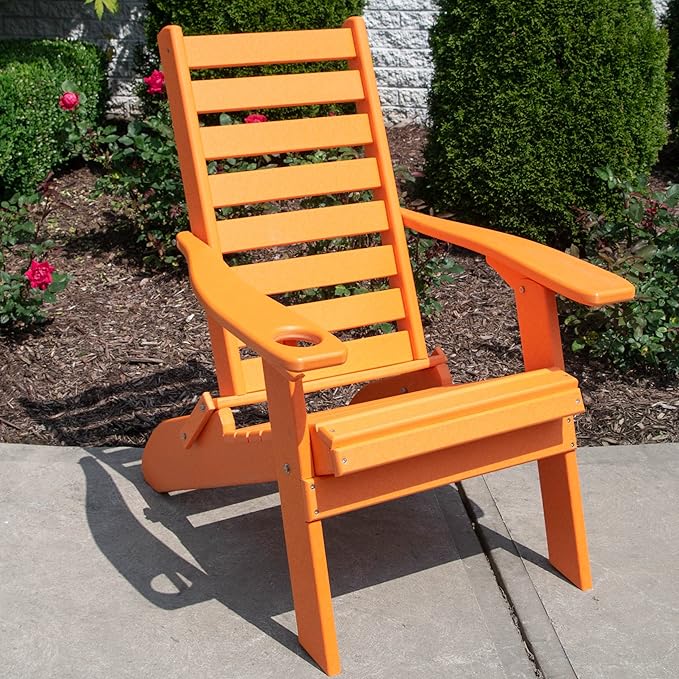 Furniture Barn USA Farmhouse Collection Poly Ladderback Folding Adirondack Chair, Tangerine