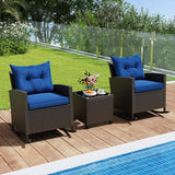 Tangkula 3 Piece Wicker Rocking Set, Patio Rattan Roker Chairs with Tempered Glass Table & Soft Cushions - Photo 3