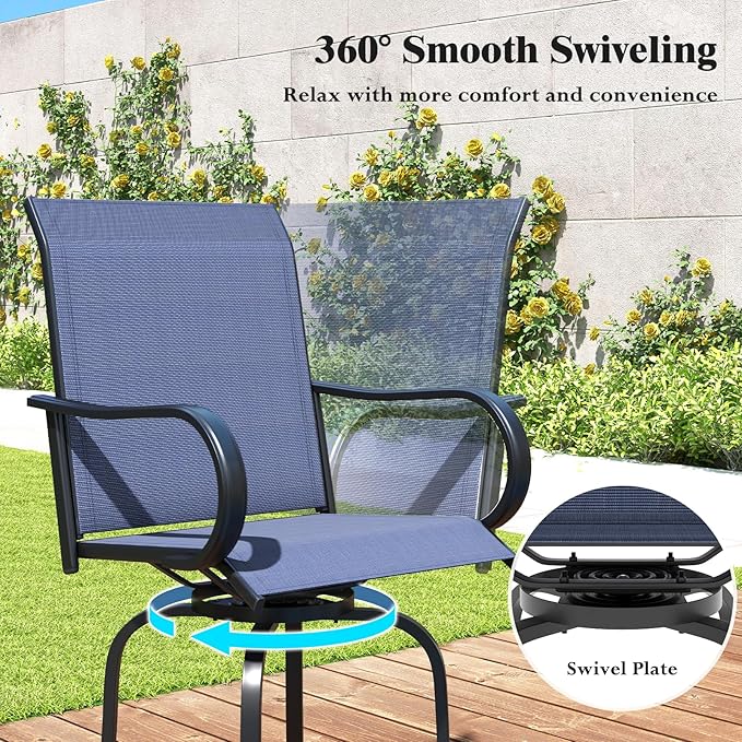 Tangkula Outdoor Swivel Bar Stools Set of 4, Bar Height Tall Patio Chairs with Armrests & High Back - Photo 6