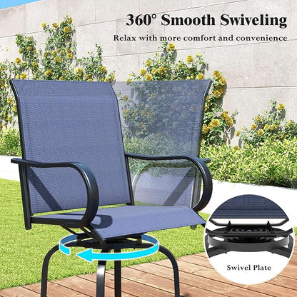 Tangkula Outdoor Swivel Bar Stools Set of 4, Bar Height Tall Patio Chairs with Armrests & High Back, Cozy Footrest & Solid Metal Support, High Top Bar Chairs for Backyard, Balcony, Poolside