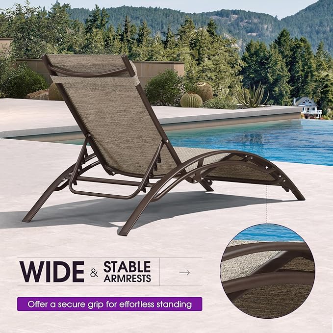 PURPLE LEAF Outdoor Chaise Lounge Chair Set of 3 Patio Pool Lounger Bronze Aluminum Chairs with Side Table Adjustable Tanning Recliner for Outside Backyard Yard Deck Balcony Beach Ivory Granite