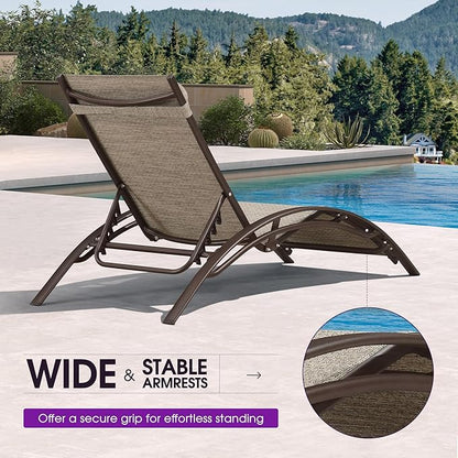 PURPLE LEAF Outdoor Chaise Lounge Chair Set of 3 Patio Pool Lounger Bronze Aluminum Chairs with Side Table Adjustable Tanning Recliner for Outside Backyard Yard Deck Balcony Beach Ivory Granite