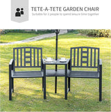 Outsunny Metal Garden Bench with Middle Table and Umbrella Hole, 2-in-1 Double Patio Chairs - Photo 4